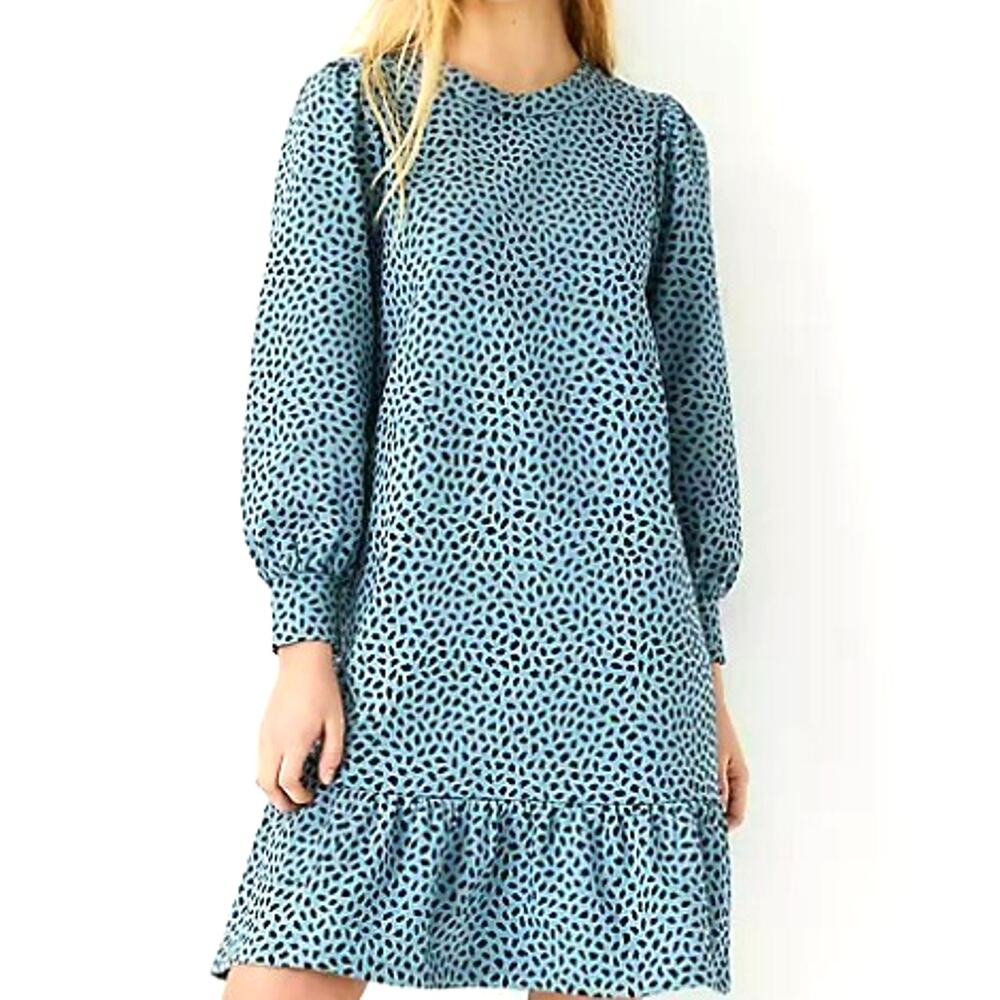 ANN TAYLOR NWT Small Petite Blue Peplum Sweatshirt Dress Animal Print Western